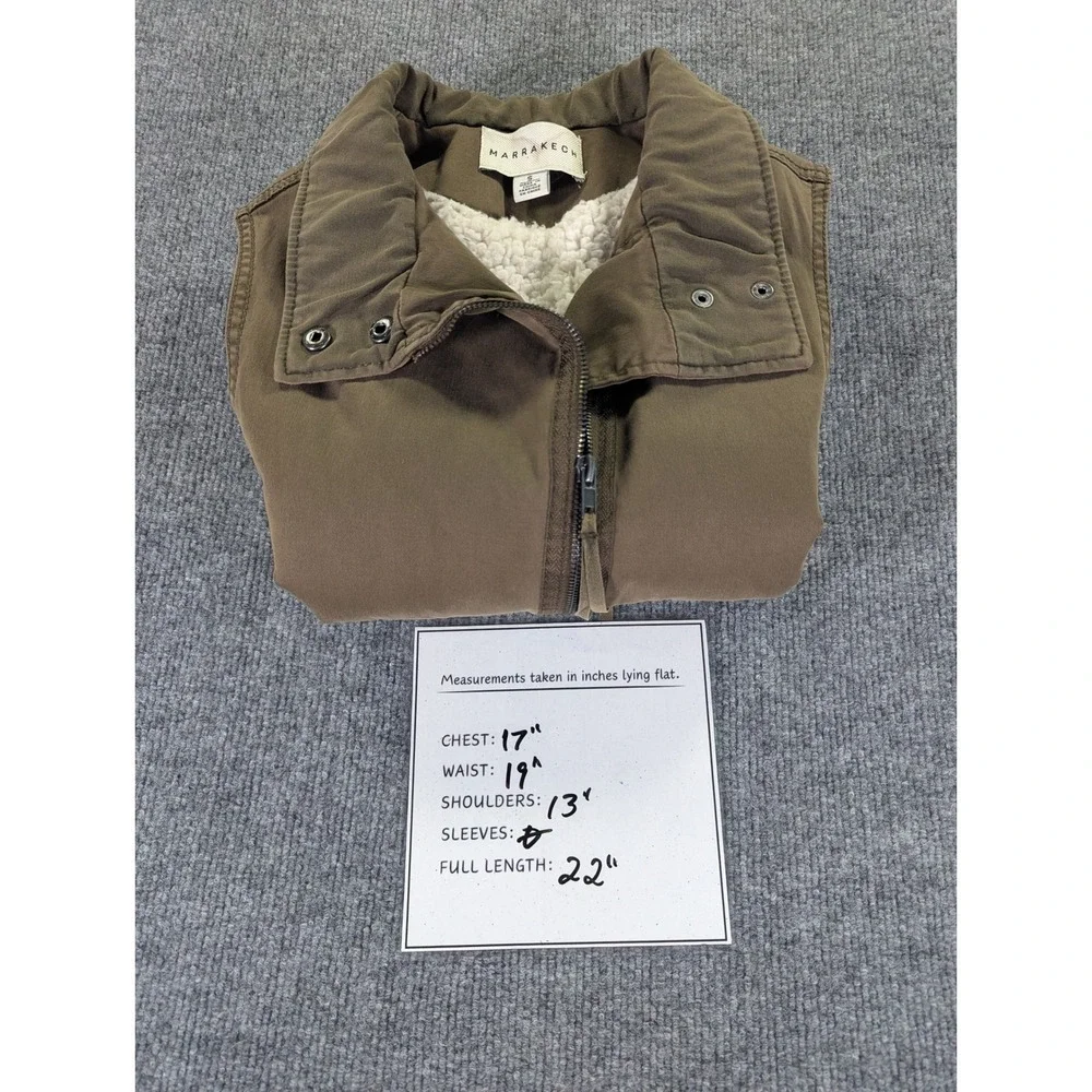 Marrakech Anthropologie Womens Small Sherpa Lined Vest Olive Green Cotton